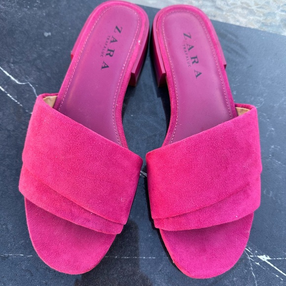 Zara Women's Trafaluc 2811 Pink/Red Velvety Open Toe Heel Sandals 5.5 - Picture 3 of 7